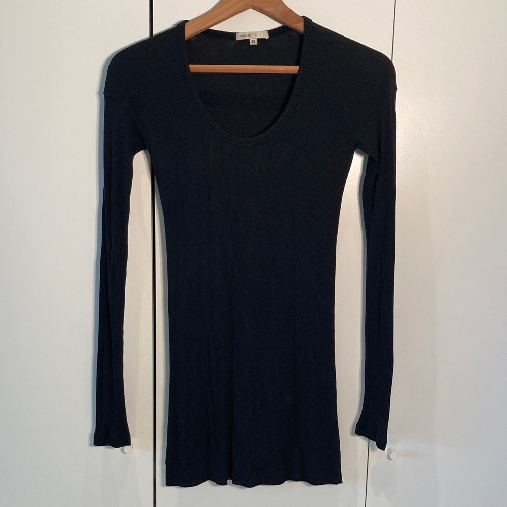 Vince Classic Black Long Sleeve Tee tunic dress XS